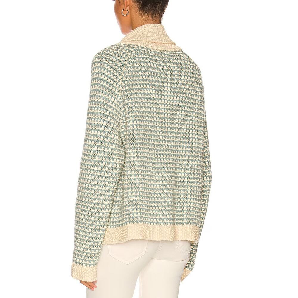 THE GREAT. Minicheck Lodge Cardigan Sweater Morning Sky Open Front Women's 0 XS - Picture 2 of 11